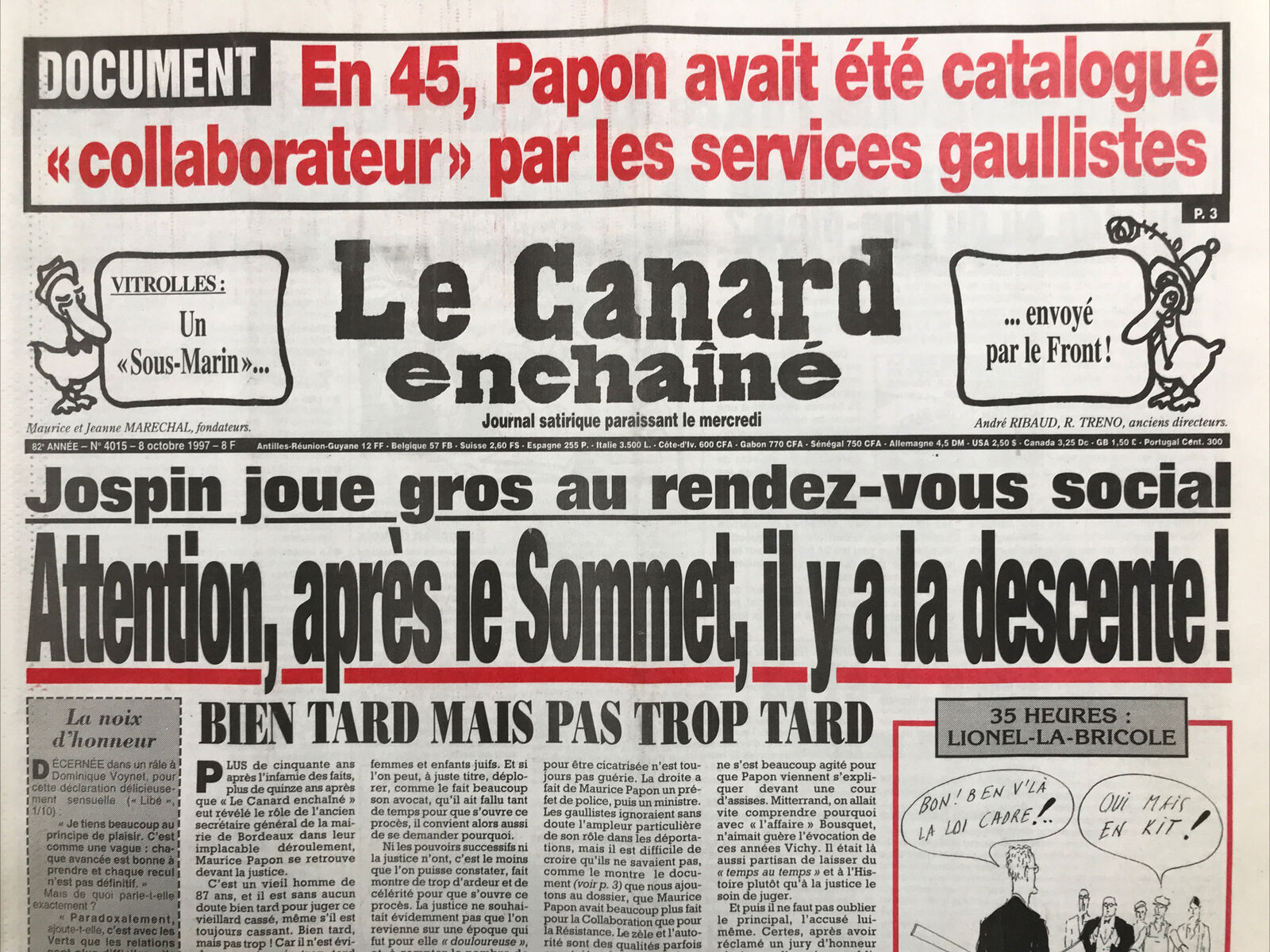 Couac ! | Acheter un Canard | Vente d'Anciens Journaux du Canard Enchaîné. Des Journaux Satiriques de Collection, Historiques & Authentiques de 1916 à 2004 ! | 4015