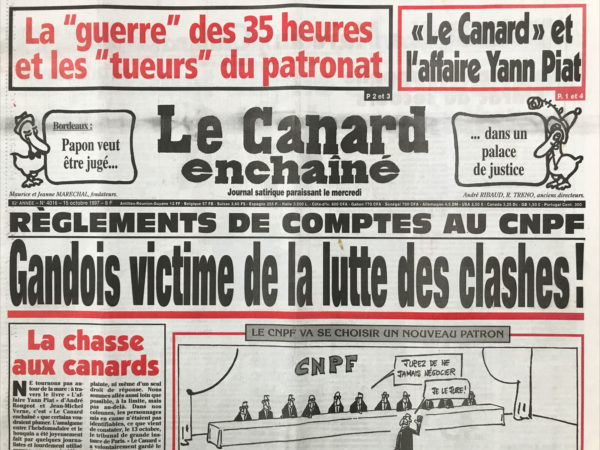 Couac ! | N° 4016 du Canard Enchaîné - 15 Octobre 1997 | Nos Exemplaires du Canard Enchaîné sont archivés dans de bonnes conditions de conservation (obscurité, hygrométrie maitrisée et faible température), ce qui s'avère indispensable pour des journaux anciens. | 4016