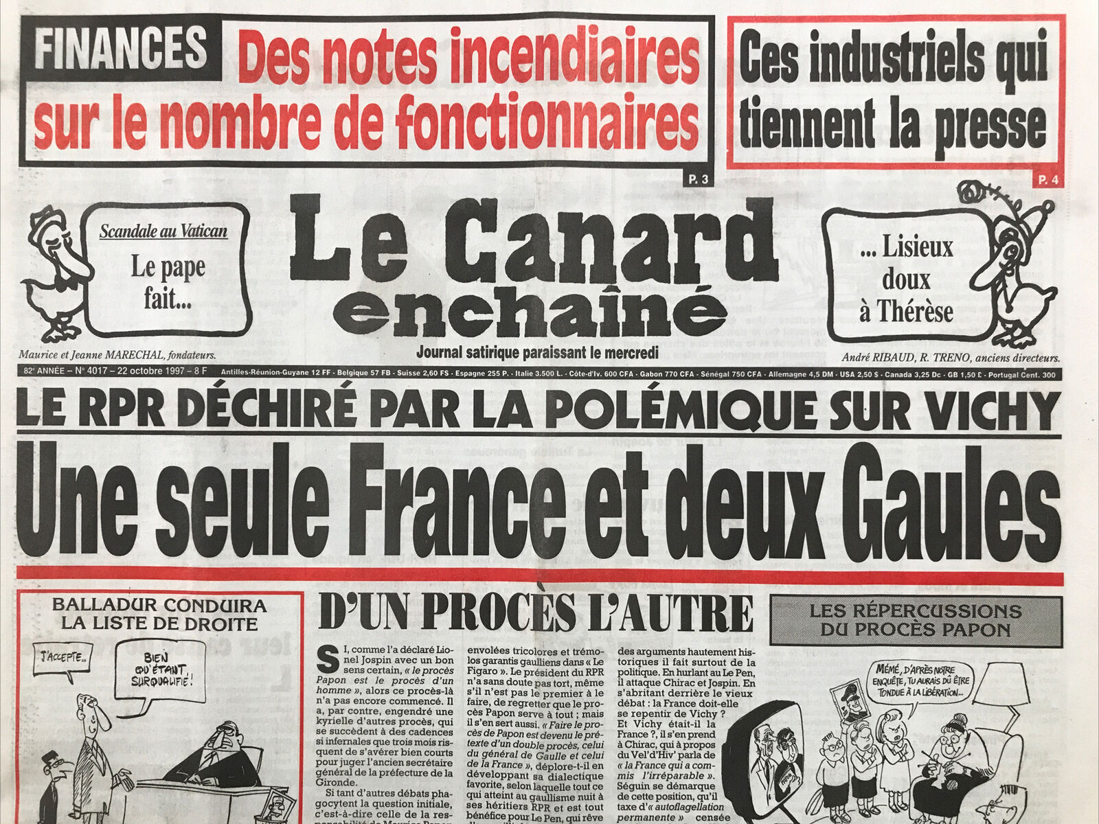 Couac ! | Acheter un Canard | Vente d'Anciens Journaux du Canard Enchaîné. Des Journaux Satiriques de Collection, Historiques & Authentiques de 1916 à 2004 ! | 4017