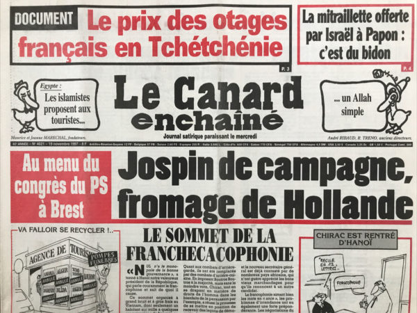 Couac ! | N° 4021 du Canard Enchaîné - 19 Novembre 1997 | Nos Exemplaires du Canard Enchaîné sont archivés dans de bonnes conditions de conservation (obscurité, hygrométrie maitrisée et faible température), ce qui s'avère indispensable pour des journaux anciens. | 4021