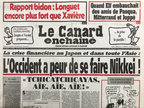 Couac ! | N° 4022 du Canard Enchaîné - 26 Novembre 1997 | Nos Exemplaires du Canard Enchaîné sont archivés dans de bonnes conditions de conservation (obscurité, hygrométrie maitrisée et faible température), ce qui s'avère indispensable pour des journaux anciens. | 4022