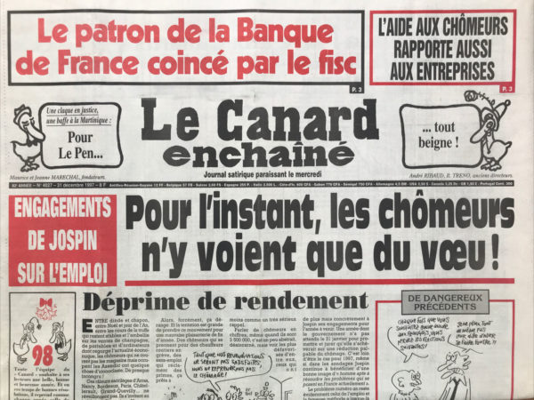 Couac ! | N° 4027 du Canard Enchaîné - 31 Décembre 1997 | Nos Exemplaires du Canard Enchaîné sont archivés dans de bonnes conditions de conservation (obscurité, hygrométrie maitrisée et faible température), ce qui s'avère indispensable pour des journaux anciens. | 4027