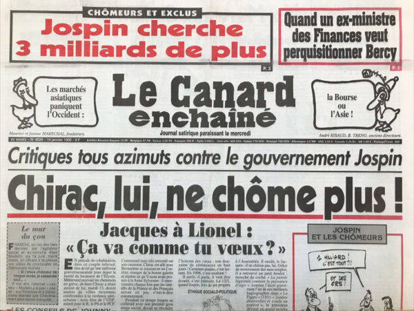 Couac ! | N° 4029 du Canard Enchaîné - 14 Janvier 1998 | Nos Exemplaires du Canard Enchaîné sont archivés dans de bonnes conditions de conservation (obscurité, hygrométrie maitrisée et faible température), ce qui s'avère indispensable pour des journaux anciens. | 4029