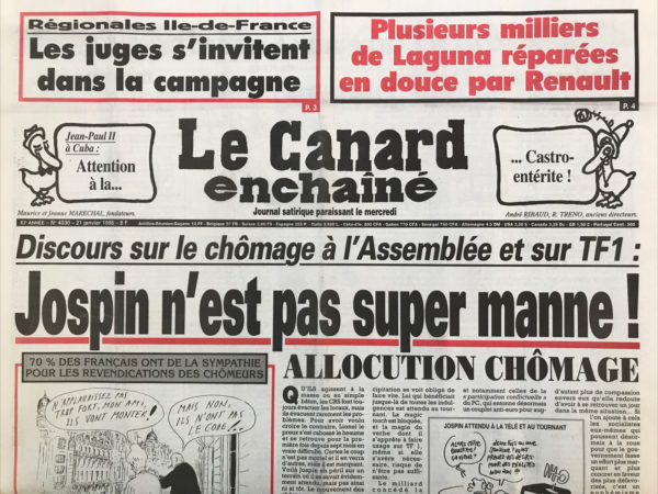 Couac ! | N° 4030 du Canard Enchaîné - 21 Janvier 1998 | Nos Exemplaires du Canard Enchaîné sont archivés dans de bonnes conditions de conservation (obscurité, hygrométrie maitrisée et faible température), ce qui s'avère indispensable pour des journaux anciens. | 4030