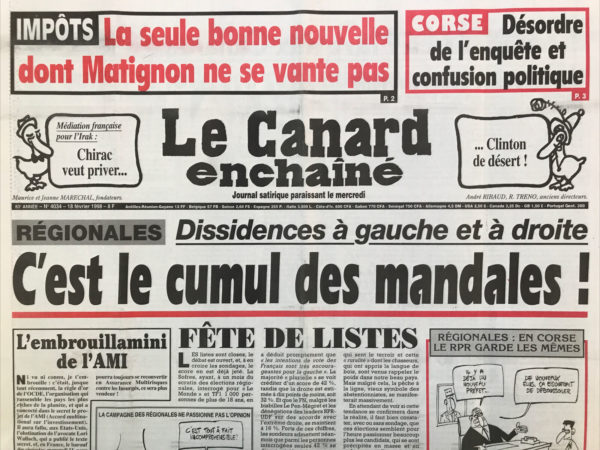 Couac ! | N° 4034 du Canard Enchaîné - 18 Février 1998 | Nos Exemplaires du Canard Enchaîné sont archivés dans de bonnes conditions de conservation (obscurité, hygrométrie maitrisée et faible température), ce qui s'avère indispensable pour des journaux anciens. | 4034