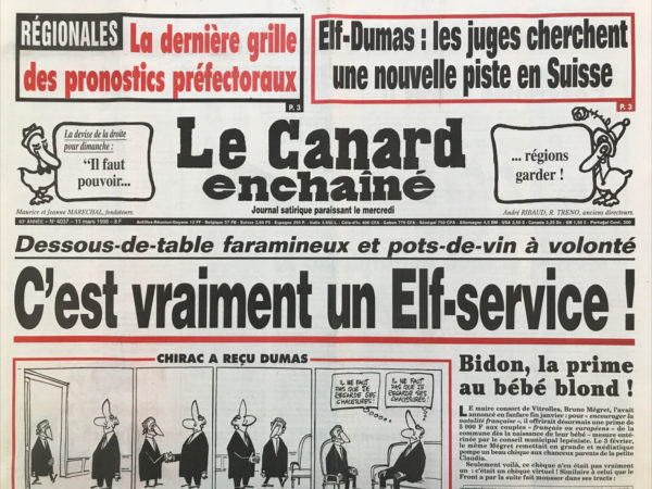 Couac ! | N° 4037 du Canard Enchaîné - 11 Mars 1998 | Nos Exemplaires du Canard Enchaîné sont archivés dans de bonnes conditions de conservation (obscurité, hygrométrie maitrisée et faible température), ce qui s'avère indispensable pour des journaux anciens. | 4037