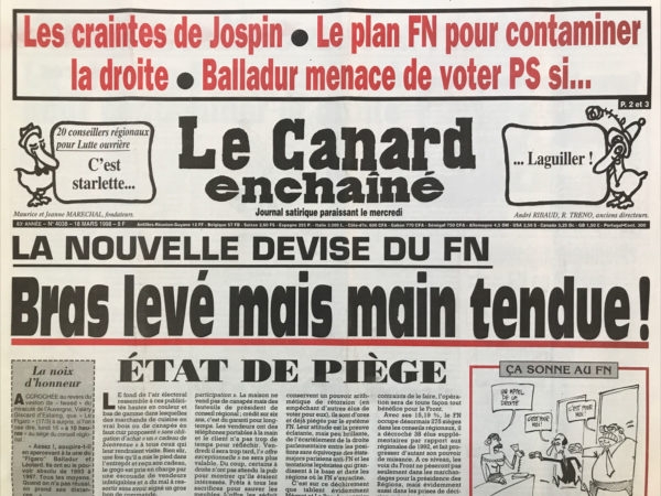 Couac ! | N° 4038 du Canard Enchaîné - 18 Mars 1998 | Nos Exemplaires du Canard Enchaîné sont archivés dans de bonnes conditions de conservation (obscurité, hygrométrie maitrisée et faible température), ce qui s'avère indispensable pour des journaux anciens. | 4038