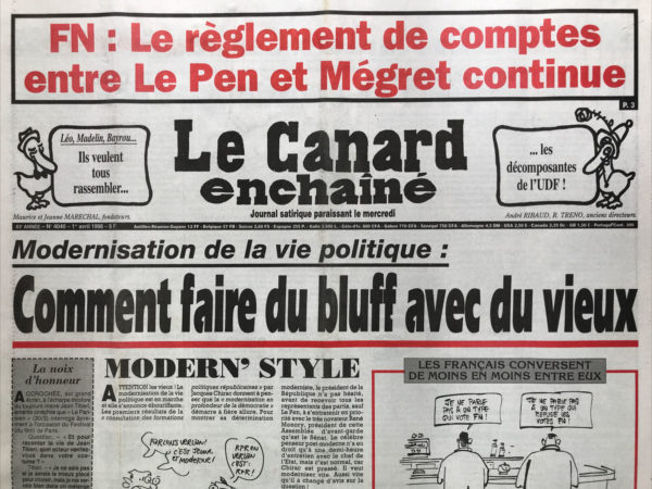 Couac ! | N° 4040 du Canard Enchaîné - 1 Avril 1998 | Nos Exemplaires du Canard Enchaîné sont archivés dans de bonnes conditions de conservation (obscurité, hygrométrie maitrisée et faible température), ce qui s'avère indispensable pour des journaux anciens. | 4040