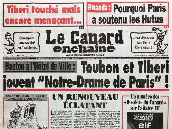 Couac ! | N° 4041 du Canard Enchaîné - 8 Avril 1998 | Nos Exemplaires du Canard Enchaîné sont archivés dans de bonnes conditions de conservation (obscurité, hygrométrie maitrisée et faible température), ce qui s'avère indispensable pour des journaux anciens. | 4041