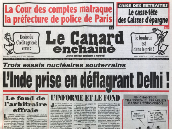 Couac ! | N° 4046 du Canard Enchaîné - 13 Mai 1998 | Nos Exemplaires du Canard Enchaîné sont archivés dans de bonnes conditions de conservation (obscurité, hygrométrie maitrisée et faible température), ce qui s'avère indispensable pour des journaux anciens. | 4046