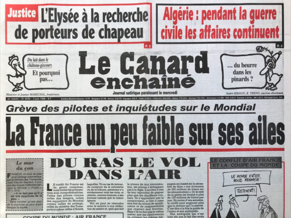 Couac ! | N° 4049 du Canard Enchaîné - 3 Juin 1998 | Nos Exemplaires du Canard Enchaîné sont archivés dans de bonnes conditions de conservation (obscurité, hygrométrie maitrisée et faible température), ce qui s'avère indispensable pour des journaux anciens. | 4049