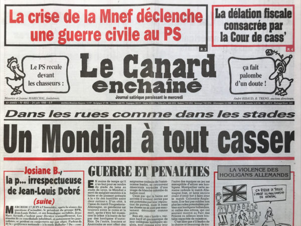 Couac ! | N° 4052 du Canard Enchaîné - 24 Juin 1998 | Nos Exemplaires du Canard Enchaîné sont archivés dans de bonnes conditions de conservation (obscurité, hygrométrie maitrisée et faible température), ce qui s'avère indispensable pour des journaux anciens. | 4052