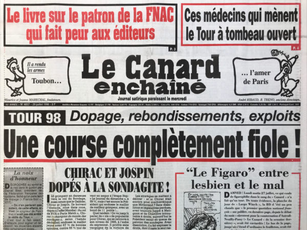 Couac ! | N° 4057 du Canard Enchaîné - 29 Juillet 1998 | Nos Exemplaires du Canard Enchaîné sont archivés dans de bonnes conditions de conservation (obscurité, hygrométrie maitrisée et faible température), ce qui s'avère indispensable pour des journaux anciens. | 4057