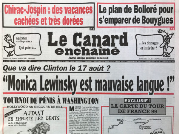 Couac ! | N° 4058 du Canard Enchaîné - 5 Août 1998 | Nos Exemplaires du Canard Enchaîné sont archivés dans de bonnes conditions de conservation (obscurité, hygrométrie maitrisée et faible température), ce qui s'avère indispensable pour des journaux anciens. | 4058