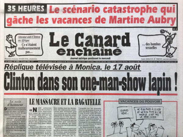 Couac ! | N° 4059 du Canard Enchaîné - 12 Août 1998 | Nos Exemplaires du Canard Enchaîné sont archivés dans de bonnes conditions de conservation (obscurité, hygrométrie maitrisée et faible température), ce qui s'avère indispensable pour des journaux anciens. | 4059