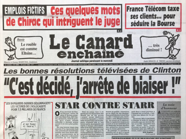 Couac ! | N° 4060 du Canard Enchaîné - 19 Août 1998 | Nos Exemplaires du Canard Enchaîné sont archivés dans de bonnes conditions de conservation (obscurité, hygrométrie maitrisée et faible température), ce qui s'avère indispensable pour des journaux anciens. | 4060