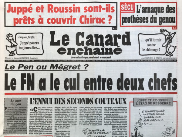 Couac ! | N° 4061 du Canard Enchaîné - 26 Août 1998 | Nos Exemplaires du Canard Enchaîné sont archivés dans de bonnes conditions de conservation (obscurité, hygrométrie maitrisée et faible température), ce qui s'avère indispensable pour des journaux anciens. | 4061