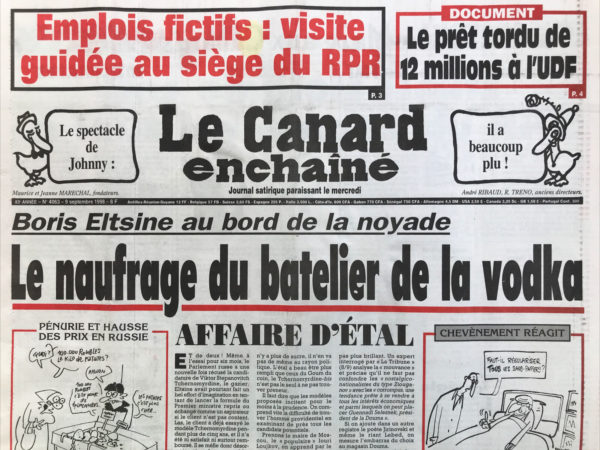 Couac ! | N° 4063 du Canard Enchaîné - 9 Septembre 1998 | Nos Exemplaires du Canard Enchaîné sont archivés dans de bonnes conditions de conservation (obscurité, hygrométrie maitrisée et faible température), ce qui s'avère indispensable pour des journaux anciens. | 4063