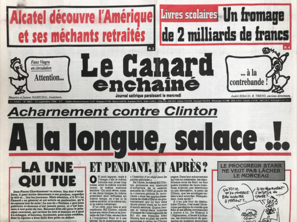 Couac ! | N° 4065 du Canard Enchaîné - 23 Septembre 1998 | Nos Exemplaires du Canard Enchaîné sont archivés dans de bonnes conditions de conservation (obscurité, hygrométrie maitrisée et faible température), ce qui s'avère indispensable pour des journaux anciens. | 4065