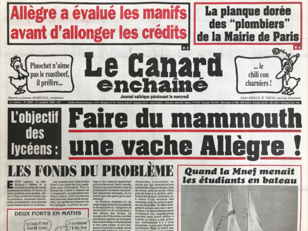 Couac ! | N° 4069 du Canard Enchaîné - 21 Octobre 1998 | Nos Exemplaires du Canard Enchaîné sont archivés dans de bonnes conditions de conservation (obscurité, hygrométrie maitrisée et faible température), ce qui s'avère indispensable pour des journaux anciens. | 4069