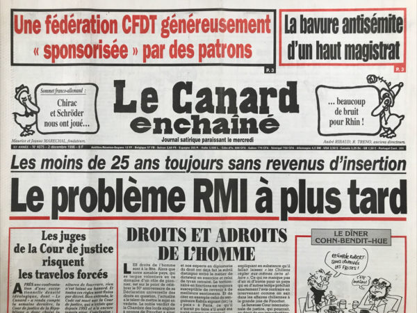 Couac ! | N° 4075 du Canard Enchaîné - 2 Décembre 1998 | Nos Exemplaires du Canard Enchaîné sont archivés dans de bonnes conditions de conservation (obscurité, hygrométrie maitrisée et faible température), ce qui s'avère indispensable pour des journaux anciens. | 4075