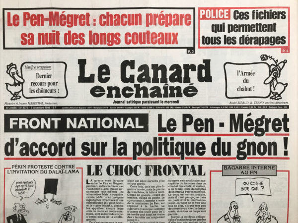 Couac ! | N° 4076 du Canard Enchaîné - 9 Décembre 1998 | Nos Exemplaires du Canard Enchaîné sont archivés dans de bonnes conditions de conservation (obscurité, hygrométrie maitrisée et faible température), ce qui s'avère indispensable pour des journaux anciens. | 4076