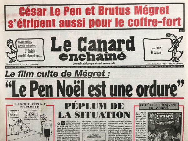 Couac ! | N° 4077 du Canard Enchaîné - 16 Décembre 1998 | Nos Exemplaires du Canard Enchaîné sont archivés dans de bonnes conditions de conservation (obscurité, hygrométrie maitrisée et faible température), ce qui s'avère indispensable pour des journaux anciens. | 4077