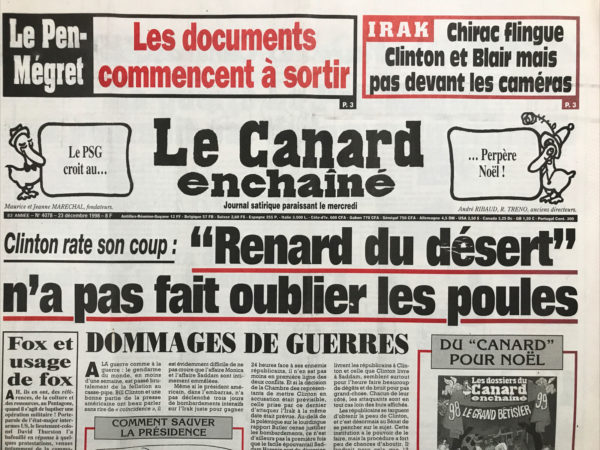 Couac ! | N° 4078 du Canard Enchaîné - 23 Décembre 1998 | Nos Exemplaires du Canard Enchaîné sont archivés dans de bonnes conditions de conservation (obscurité, hygrométrie maitrisée et faible température), ce qui s'avère indispensable pour des journaux anciens. | 4078