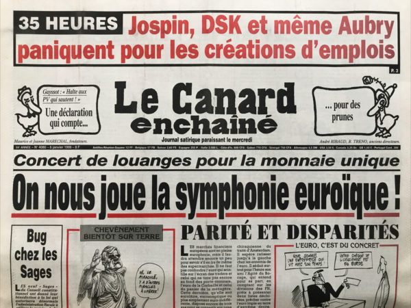 Couac ! | N° 4080 du Canard Enchaîné - 6 Janvier 1999 | Nos Exemplaires du Canard Enchaîné sont archivés dans de bonnes conditions de conservation (obscurité, hygrométrie maitrisée et faible température), ce qui s'avère indispensable pour des journaux anciens. | 4080