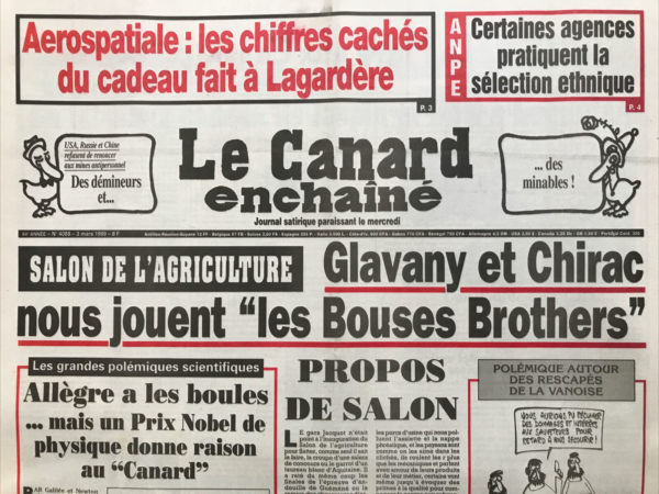 Couac ! | N° 4088 du Canard Enchaîné - 3 Mars 1999 | Nos Exemplaires du Canard Enchaîné sont archivés dans de bonnes conditions de conservation (obscurité, hygrométrie maitrisée et faible température), ce qui s'avère indispensable pour des journaux anciens. | 4088