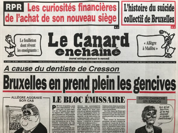 Couac ! | N° 4090 du Canard Enchaîné - 17 Mars 1999 | Nos Exemplaires du Canard Enchaîné sont archivés dans de bonnes conditions de conservation (obscurité, hygrométrie maitrisée et faible température), ce qui s'avère indispensable pour des journaux anciens. | 4090