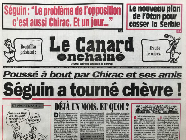 Couac ! | N° 4095 du Canard Enchaîné - 21 Avril 1999 | Nos Exemplaires du Canard Enchaîné sont archivés dans de bonnes conditions de conservation (obscurité, hygrométrie maitrisée et faible température), ce qui s'avère indispensable pour des journaux anciens. | 4095