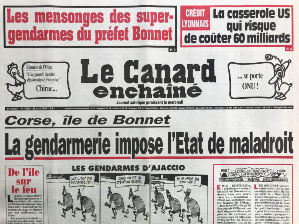 Couac ! | N° 4096 du Canard Enchaîné - 28 Avril 1999 | Nos Exemplaires du Canard Enchaîné sont archivés dans de bonnes conditions de conservation (obscurité, hygrométrie maitrisée et faible température), ce qui s'avère indispensable pour des journaux anciens. | 4096