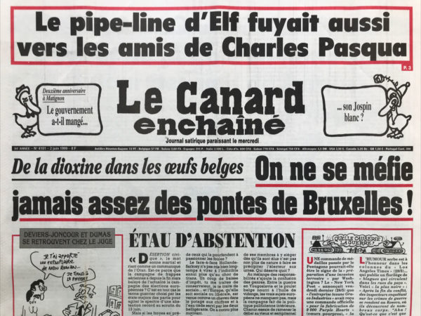 Couac ! | N° 4101 du Canard Enchaîné - 2 Juin 1999 | Nos Exemplaires du Canard Enchaîné sont archivés dans de bonnes conditions de conservation (obscurité, hygrométrie maitrisée et faible température), ce qui s'avère indispensable pour des journaux anciens. | 4101