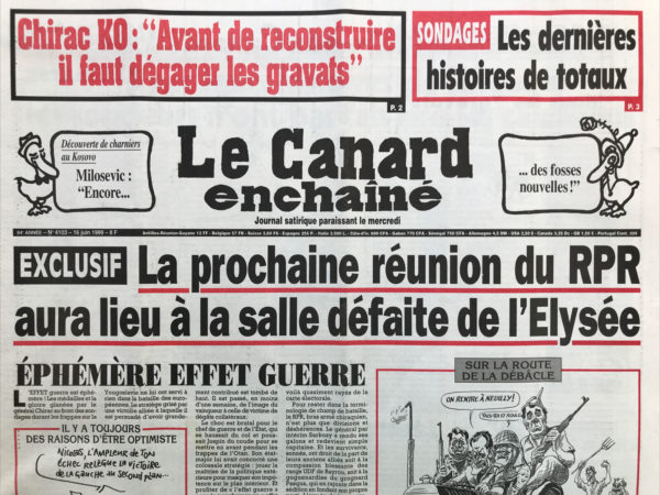 Couac ! | N° 4103 du Canard Enchaîné - 16 Juin 1999 | Nos Exemplaires du Canard Enchaîné sont archivés dans de bonnes conditions de conservation (obscurité, hygrométrie maitrisée et faible température), ce qui s'avère indispensable pour des journaux anciens. | 4103