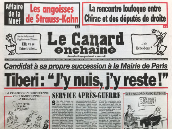 Couac ! | N° 4104 du Canard Enchaîné - 23 Juin 1999 | Nos Exemplaires du Canard Enchaîné sont archivés dans de bonnes conditions de conservation (obscurité, hygrométrie maitrisée et faible température), ce qui s'avère indispensable pour des journaux anciens. | 4104