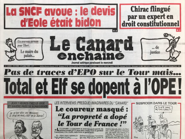 Couac ! | N° 4108 du Canard Enchaîné - 21 Juillet 1999 | Nos Exemplaires du Canard Enchaîné sont archivés dans de bonnes conditions de conservation (obscurité, hygrométrie maitrisée et faible température), ce qui s'avère indispensable pour des journaux anciens. | 4108