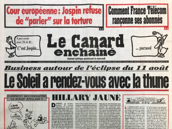 Couac ! | N° 4110 du Canard Enchaîné - 4 Août 1999 | Nos Exemplaires du Canard Enchaîné sont archivés dans de bonnes conditions de conservation (obscurité, hygrométrie maitrisée et faible température), ce qui s'avère indispensable pour des journaux anciens. | 4110