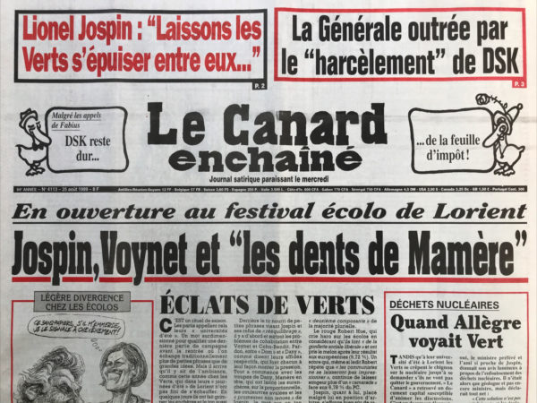 Couac ! | N° 4113 du Canard Enchaîné - 25 Août 1999 | Nos Exemplaires du Canard Enchaîné sont archivés dans de bonnes conditions de conservation (obscurité, hygrométrie maitrisée et faible température), ce qui s'avère indispensable pour des journaux anciens. | 4113