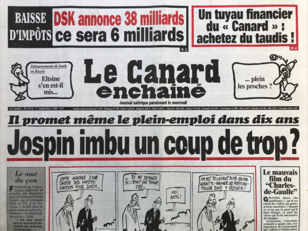 Couac ! | N° 4114 du Canard Enchaîné - 1 Septembre 1999 | Nos Exemplaires du Canard Enchaîné sont archivés dans de bonnes conditions de conservation (obscurité, hygrométrie maitrisée et faible température), ce qui s'avère indispensable pour des journaux anciens. | 4114