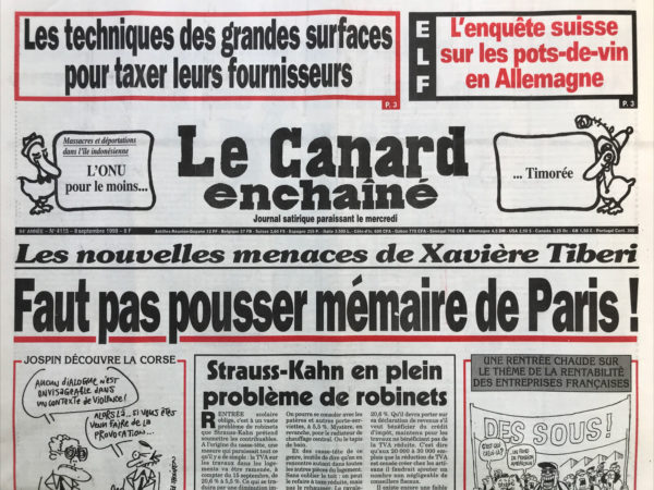 Couac ! | N° 4115 du Canard Enchaîné - 8 Septembre 1999 | Nos Exemplaires du Canard Enchaîné sont archivés dans de bonnes conditions de conservation (obscurité, hygrométrie maitrisée et faible température), ce qui s'avère indispensable pour des journaux anciens. | 4115