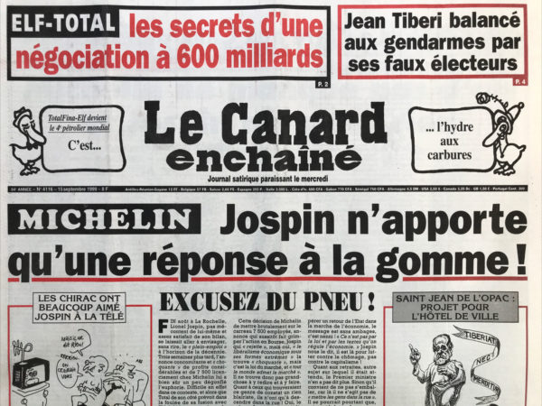 Couac ! | N° 4116 du Canard Enchaîné - 15 Septembre 1999 | Nos Exemplaires du Canard Enchaîné sont archivés dans de bonnes conditions de conservation (obscurité, hygrométrie maitrisée et faible température), ce qui s'avère indispensable pour des journaux anciens. | 4116