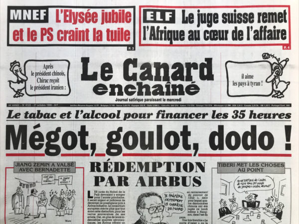 Couac ! | N° 4122 du Canard Enchaîné - 27 Octobre 1999 | Nos Exemplaires du Canard Enchaîné sont archivés dans de bonnes conditions de conservation (obscurité, hygrométrie maitrisée et faible température), ce qui s'avère indispensable pour des journaux anciens. | 4122