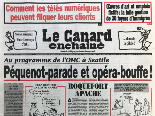 Couac ! | N° 4127 du Canard Enchaîné - 1 Décembre 1999 | Nos Exemplaires du Canard Enchaîné sont archivés dans de bonnes conditions de conservation (obscurité, hygrométrie maitrisée et faible température), ce qui s'avère indispensable pour des journaux anciens. | 4127