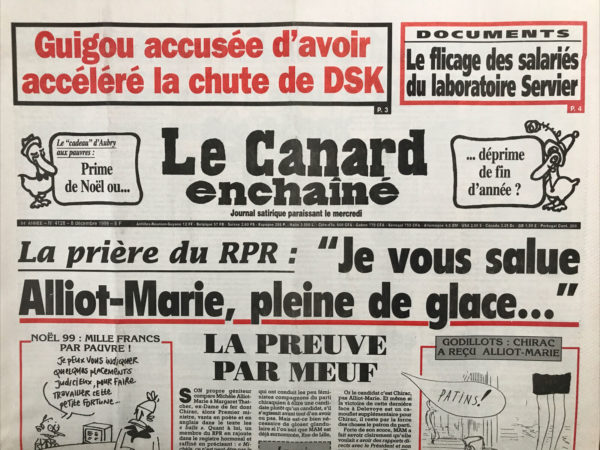 Couac ! | N° 4128 du Canard Enchaîné - 8 Décembre 1999 | Nos Exemplaires du Canard Enchaîné sont archivés dans de bonnes conditions de conservation (obscurité, hygrométrie maitrisée et faible température), ce qui s'avère indispensable pour des journaux anciens. | 4128