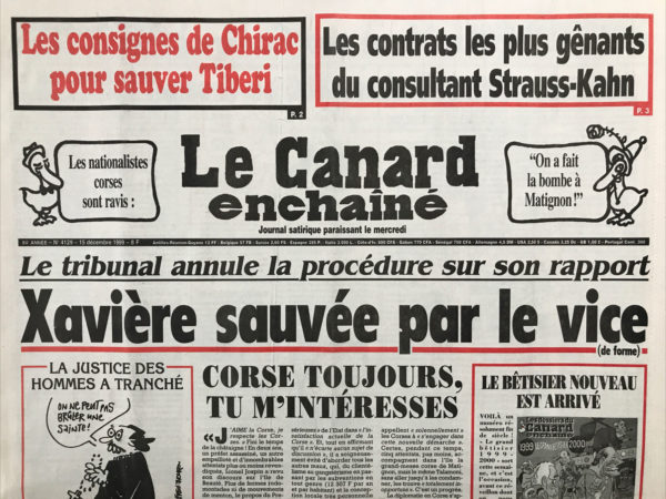 Couac ! | N° 4129 du Canard Enchaîné - 15 Décembre 1999 | Nos Exemplaires du Canard Enchaîné sont archivés dans de bonnes conditions de conservation (obscurité, hygrométrie maitrisée et faible température), ce qui s'avère indispensable pour des journaux anciens. | 4129