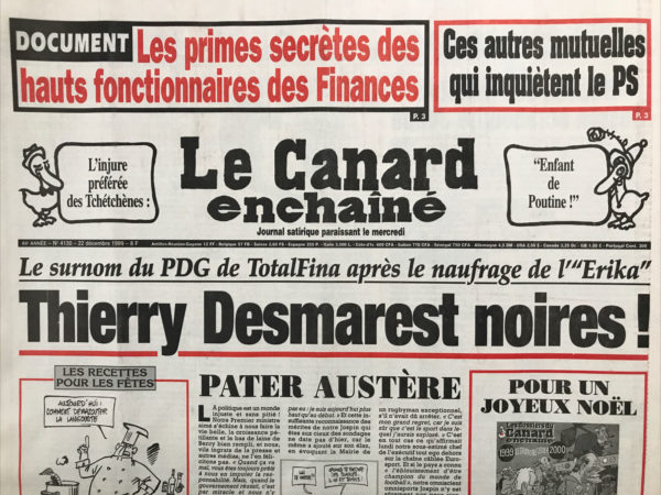 Couac ! | N° 4130 du Canard Enchaîné - 22 Décembre 1999 | Nos Exemplaires du Canard Enchaîné sont archivés dans de bonnes conditions de conservation (obscurité, hygrométrie maitrisée et faible température), ce qui s'avère indispensable pour des journaux anciens. | 4130