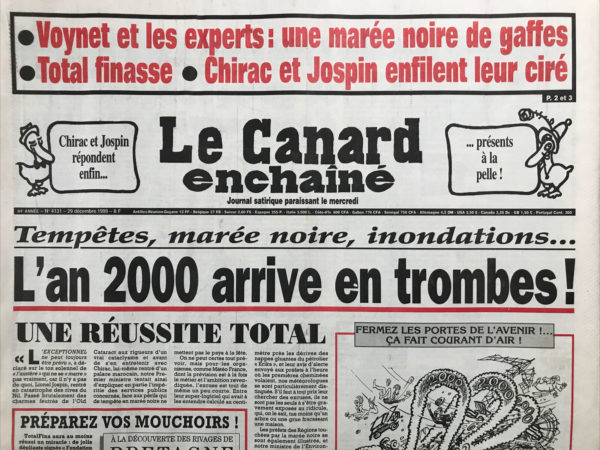 Couac ! | N° 4131 du Canard Enchaîné - 29 Décembre 1999 | Nos Exemplaires du Canard Enchaîné sont archivés dans de bonnes conditions de conservation (obscurité, hygrométrie maitrisée et faible température), ce qui s'avère indispensable pour des journaux anciens. | 4131