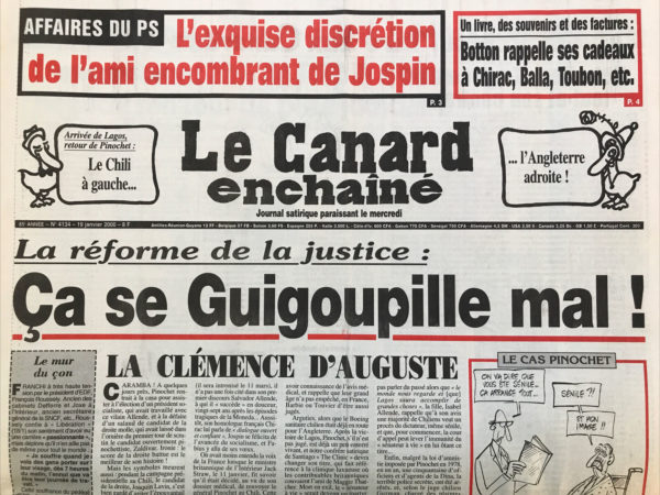 Couac ! | N° 4134 du Canard Enchaîné - 19 Janvier 2000 | Nos Exemplaires du Canard Enchaîné sont archivés dans de bonnes conditions de conservation (obscurité, hygrométrie maitrisée et faible température), ce qui s'avère indispensable pour des journaux anciens. | 4134