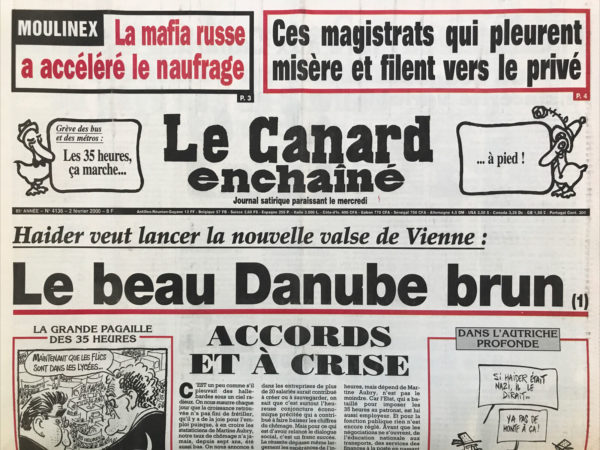 Couac ! | N° 4136 du Canard Enchaîné - 2 Février 2000 | Nos Exemplaires du Canard Enchaîné sont archivés dans de bonnes conditions de conservation (obscurité, hygrométrie maitrisée et faible température), ce qui s'avère indispensable pour des journaux anciens. | 4136